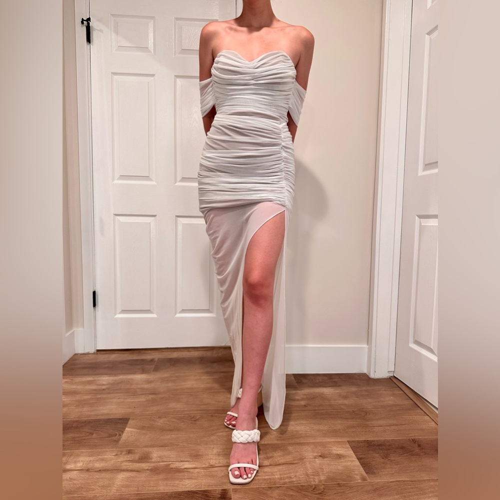 NOOKIE Dita Mesh Gown in White & Nude